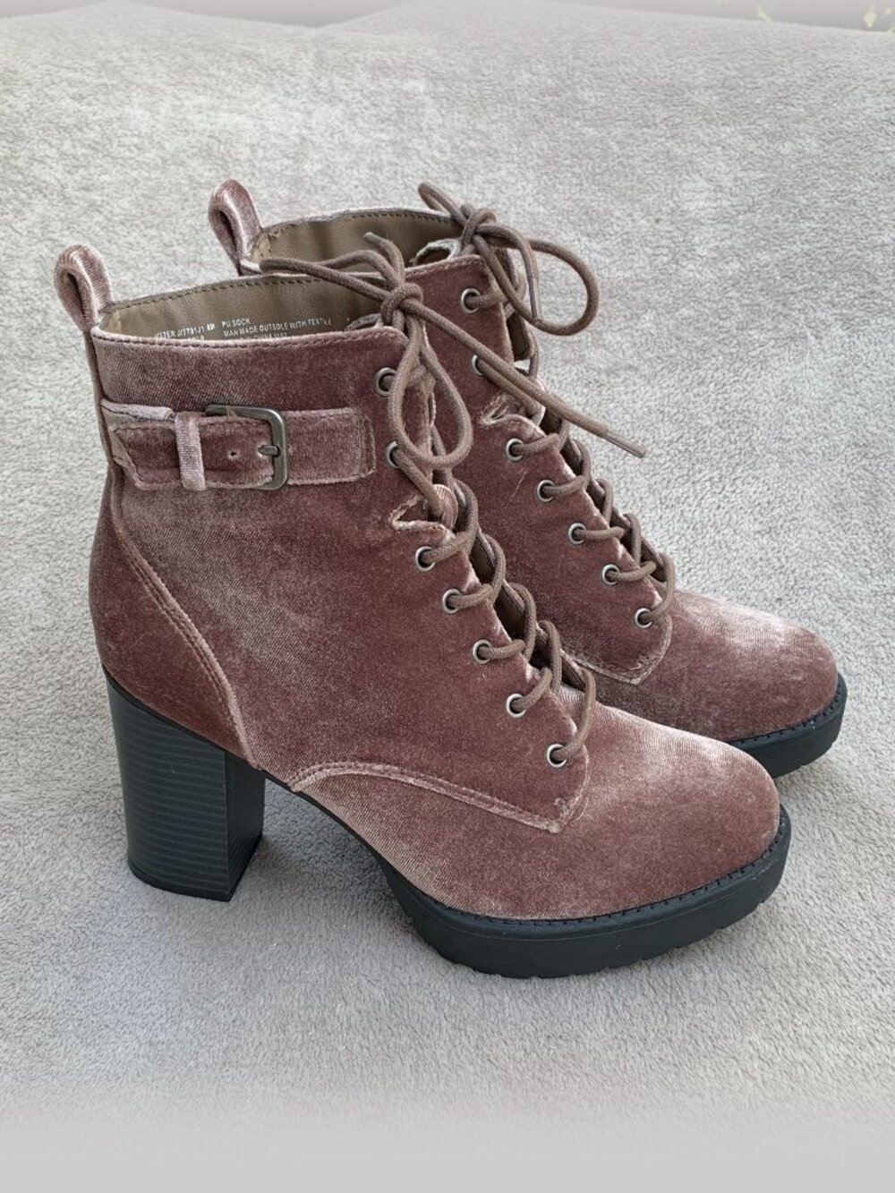 Madden Girl Jitter Jitt Crushed Velvet Lace Up Platform Heeled Boots Sz8